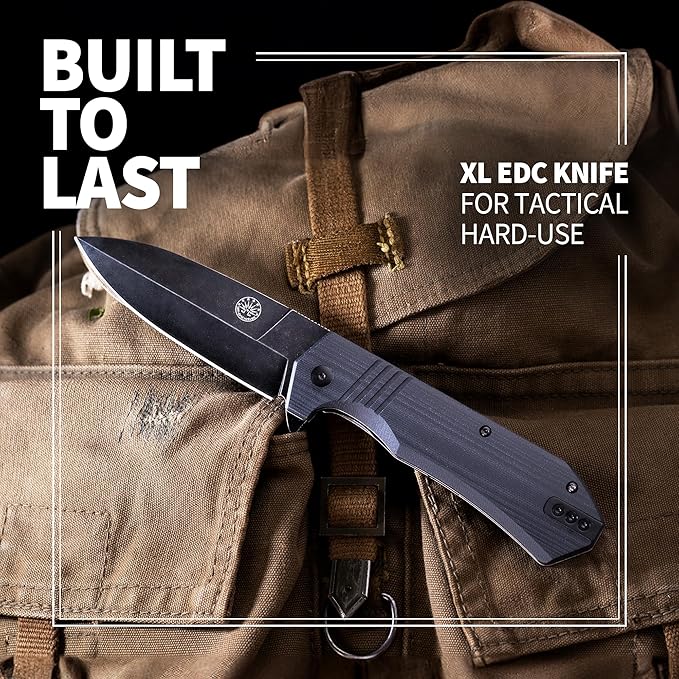 Off-Grid Knives - Stinger XL Folding Knife w. Spear Point Blade, Crucible 154CM Steel, G10 Scales, Deep Carry Clip (Blackwash)