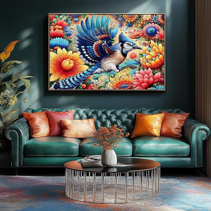 1000 Piece Jigsaw Puzzle for Adults - Colorful Floral & Blue Jay Art Puzzle, 27.5x19.7 Inches Challenging Adult Puzzles for Relaxation, Home Decor & Gift
