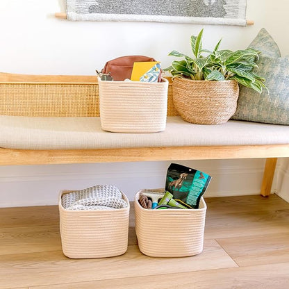 NaturalCozy Storage Cubes 9”x9”x7”Cotton Rope Woven Baskets