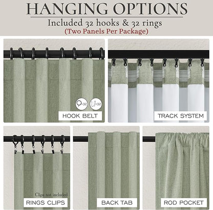 Sage Green Blackout Linen Curtains 108 Inches Long
