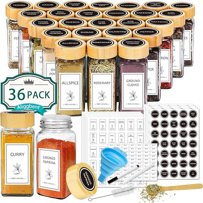 Aliggbent Spice Jars with Lable, Spice Containers Bottles, Glass Seasoning Jars