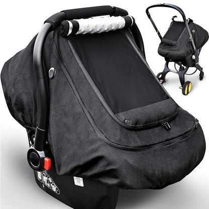 Waterproof Baby Car Seat Cover，YVMVDV Patented Cold Weather Carseat Cover for Babies,Infant Car Seat Cover Canopy for Boy Girls,Windproof Car Seat Canopy, Keeps Babies Warm and Cozy Black