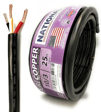 NATIONAL Wire & Cable – 10 AWG 3-Conductor Premium Copper Wire, 25 ft, Stranded