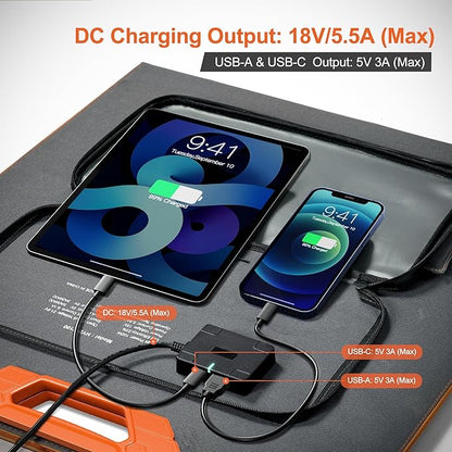 Solar Panels 100Watt Portable 24% High-Efficiency 18V Foldable Solar Charger with USB Outputs for Power Stations, Phones, IP65 Waterproof Perfect for Camping, RVing, Home Backup and Off-Grid Blackouts