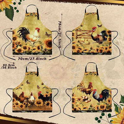 Geetery 4 Pcs Chicken Aprons for Women Rooster Print Apron Waterproof