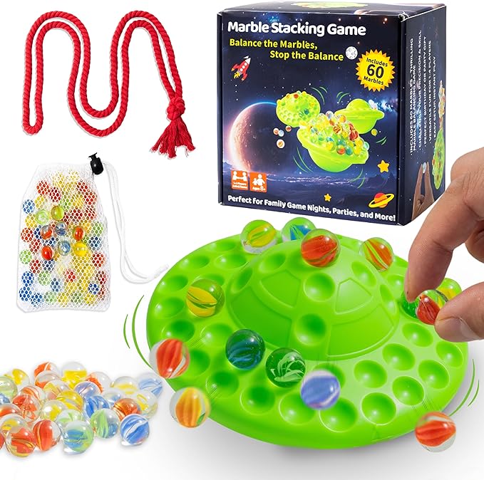 UFO Marble Balance Game, 60 Colorful Marbles Toy for Kids Family Stacking Challenge, Party Game with Storage Case for Children Over 96 Months