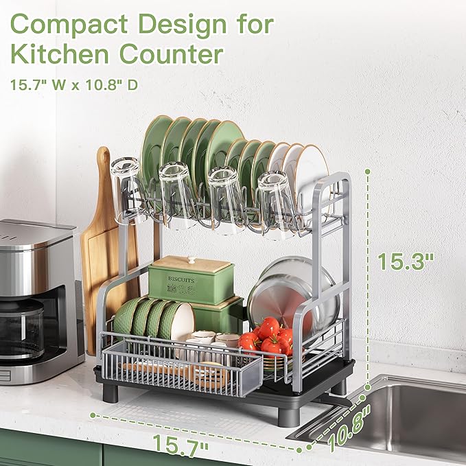 romision 2 Tier Compact Stainless Steel Dish Drainers Drying Rack