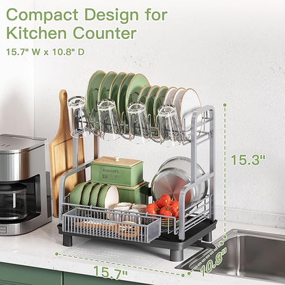 romision 2 Tier Compact Stainless Steel Dish Drainers Drying Rack