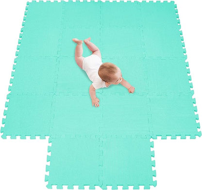 meiqicool Foam Play Mat Thick Soft EVA Interlocking Foam Floor Mats Children Yoga Exercise Multi Jigsaw Puzzle Blocking Board Kids Playmats Play Green 18 Piece H