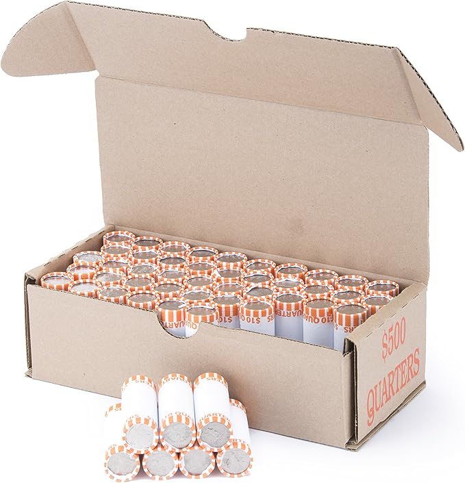 Quarter Storage Box Orange Holds 50 Wrapped Coin Rolls, 10 Boxes