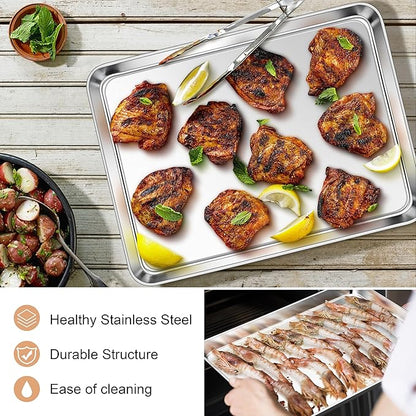 E-far Baking Sheets Set of 4, 16” x12” x 1” Stainless Steel Cookie Sheets Pans