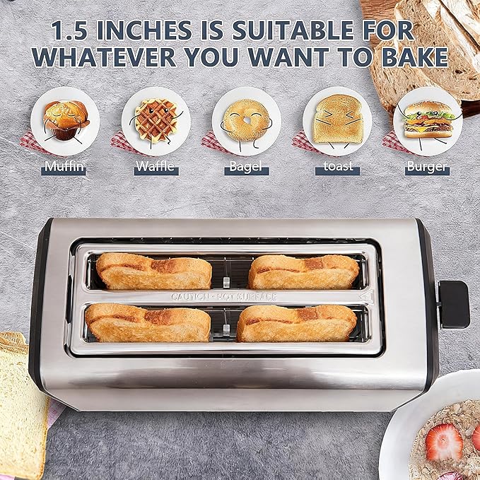 4 Slice Long Slot Stainless Steel Toaster