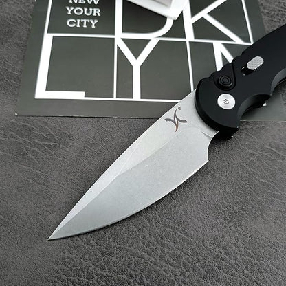 HUAAO 7.5??Assisted Opening Push Button Folding Pocket Knife, 2.8??D2 Blade Aluminum Alloy Handles with Pocket Clip and Lanyard Loop for EDC
