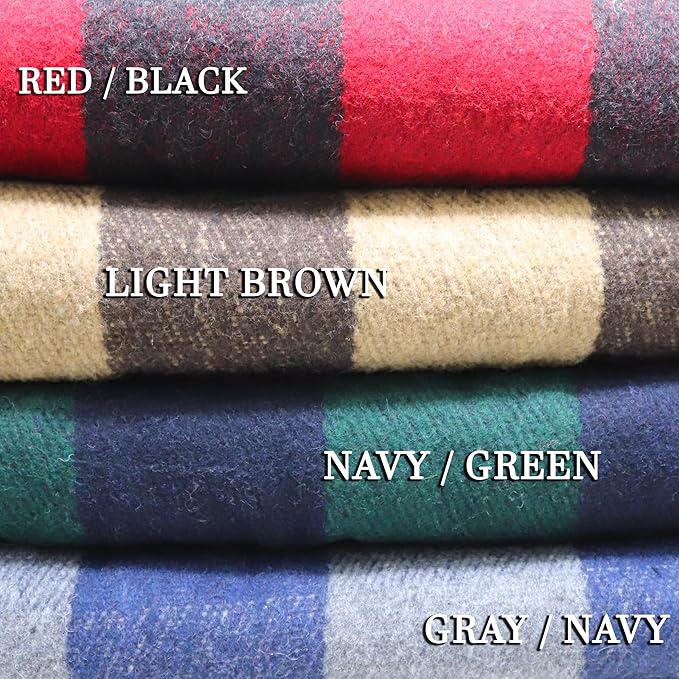 M MCGUIRE GEAR Warm Wool Bunkhouse Plaid Blanket for Camping, Home, Survival, or First Aid, 64" x 90" (Green/Navy)