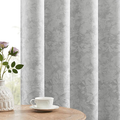 Beauoop Grey Floral Jacquard Blackout Curtains 63 Inches Long 2 Panels