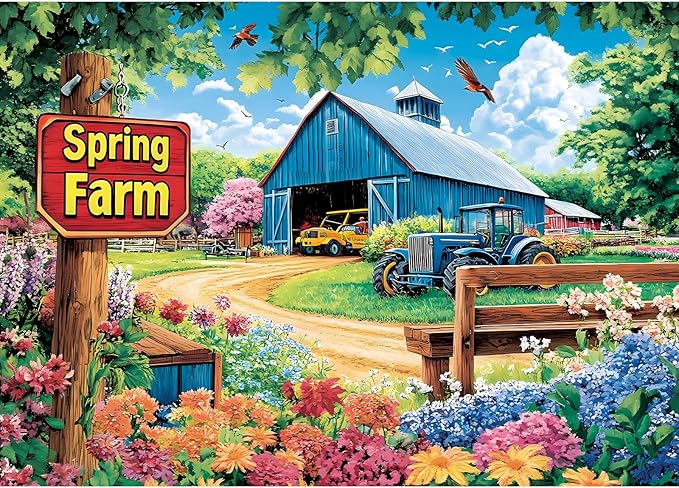 1000 Piece Puzzles for Adults, Spring Landscape Jigsaw Puzzle, Farm Jigsaw Puzzles 1000 Pieces, Challenging Game Home Decor Birthday Party Gift Toy for Adults Kids Seniors, 28×20 in