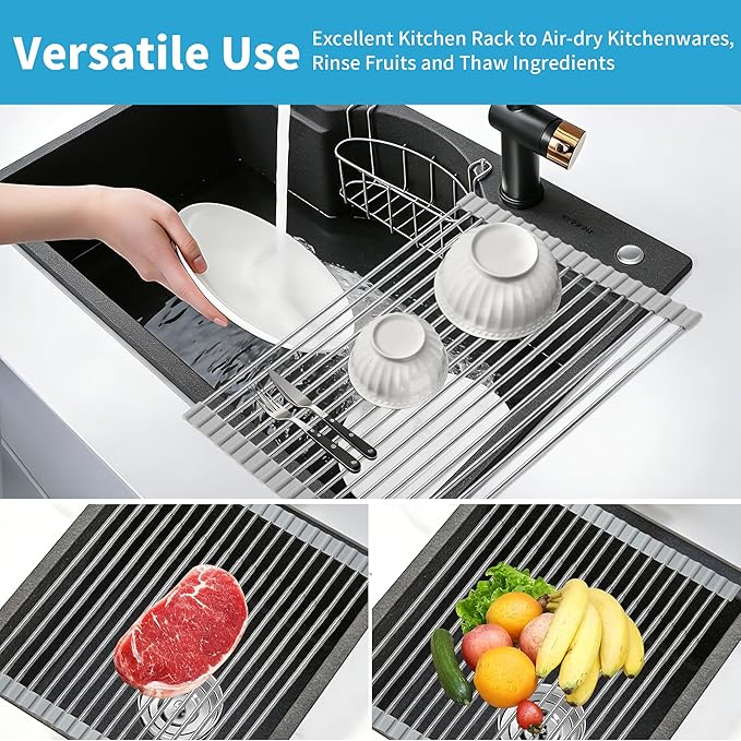 Expandable Roll-UP Dish Drying Rack-Large 304 Stainless Steel Dish Drainer Over