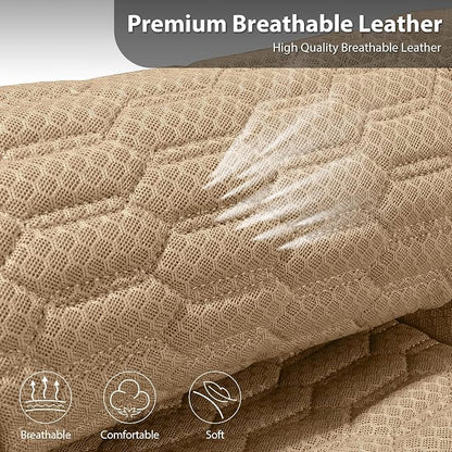 CAR PASS 3D Foam Mesh Leather Car Seat Covers Full Set, Tan Breathable Mesh Faux Leather Seat Covers for Car, Universal Fit for SUV Truck Sedan Automotive, Armrest Airbag Compatible, All Beige