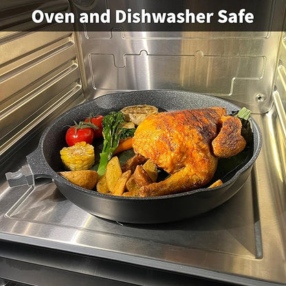 10 Inch and 12.5 Inch Smart Nonstick Frying Pan Set with Removable Handles,Cast Aluminum and Anti-Scratch Skillets,Compatible with All Stovetops,Dishwasher and Oven Safe