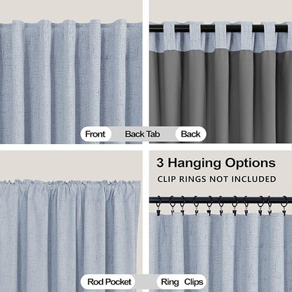 KOUFALL Light Blue Back Tab Linen Blackout Curtains 52x90 Inches Long