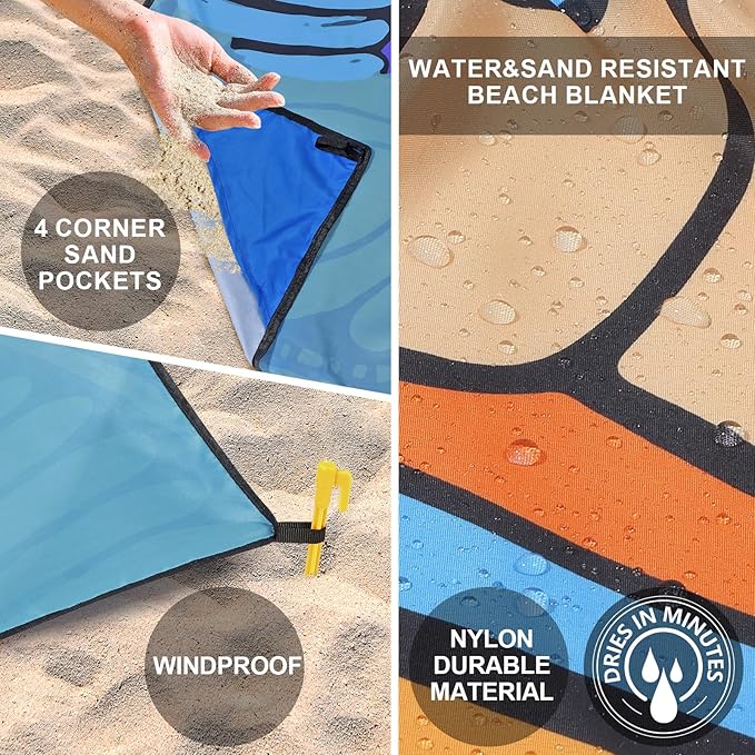 WIWIGO Beach Blanket Waterproof Sandproof Beach Mat 79" X 83"/10'x9'for 2-8