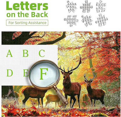 1000 Piece Jigsaw Puzzle for Adults - Autumn Elk Mountain Landscape, Challenging Nature Therapy Puzzle 27.5x19.7 Inch - Difficult & Unique Art Puzzle