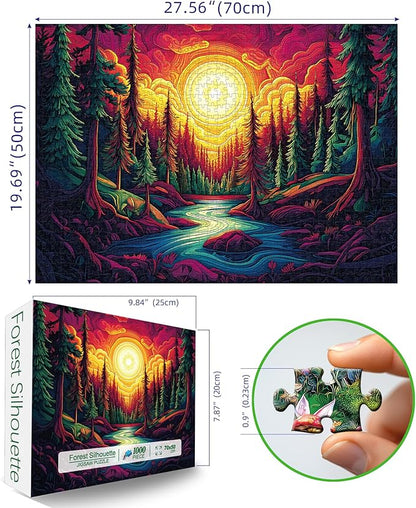 Forest Landscape Jigsaw Puzzles for Adults 1000 Pieces Sunset Scene River Tree Puzzle Challenging Difficult Puzzles Nature Art Family Challenging Funny Puzzle Perfect for Game Nights (27.5"X19.6")