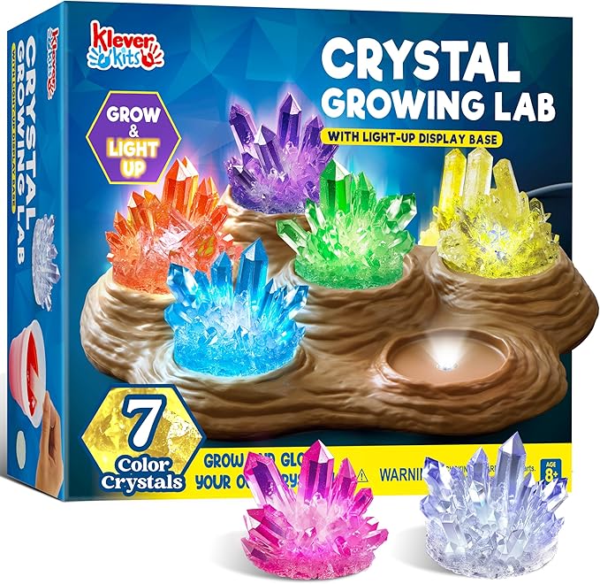 Klever Kits Crystal Growing Lab- 7 Color Crystal Growing Kit with Light-Up Base, Educational Toys Birthday Gift for Boys and Girls, Science Kits for Kids Ages 8-12