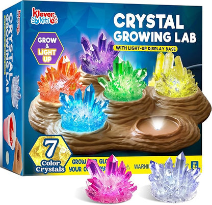Klever Kits Crystal Growing Lab- 7 Color Crystal Growing Kit with Light-Up Base, Educational Toys Birthday Gift for Boys and Girls, Science Kits for Kids Ages 8-12