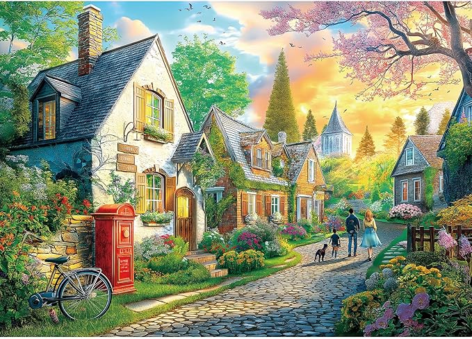 1000 Piece Sunset Village Jigsaw Puzzle - Challenging Countryside Landscape for Adults, 27.5x19.7 Inch