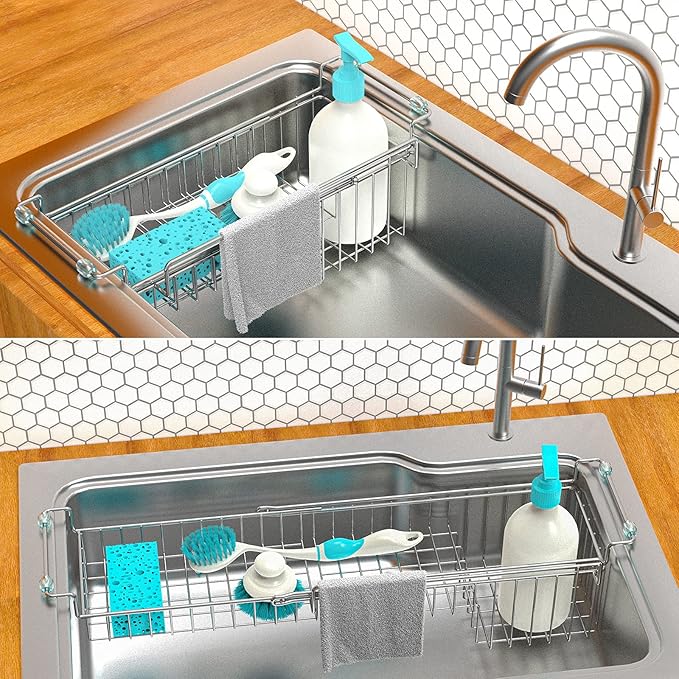 Over The Kitchen Sink Caddy Sponge Holder Organizer Drying Rack Expandable