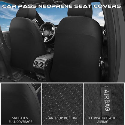 CAR PASS Waterproof Car Seat Covers Front Seats Covers Neoprene Wetsuit, All-Weather Non-Slip Durable,Universal Fit for SUV Sedans Trucks Vans Automotive,Armrest Airbag Compatible,Emboss 2 Black Green