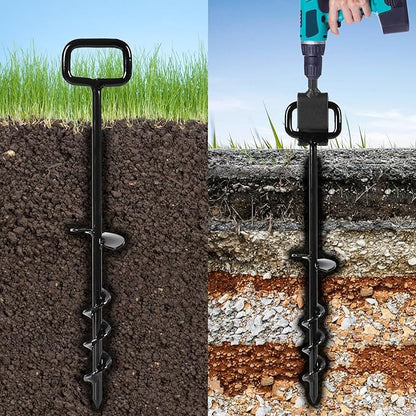16In Tent Stakes with 12PCS Heavy Duty Adapter, Screw Ground Anchors, Tree Straightening Kit, Mobile Home Anchors (Black)