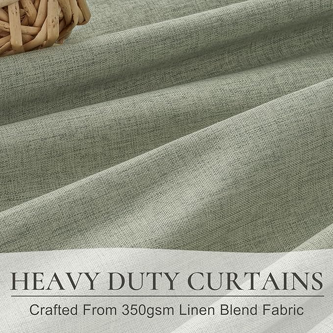 Sage Green Blackout Linen Curtains 108 Inches Long