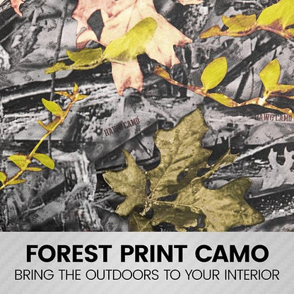 BDK Camo Car, Full Set – Realistic Green Forest Camouflage Automotive Front & Bench Back Seat Cover, Camoflauge Interior Protectors for Auto Truck Van & SUV