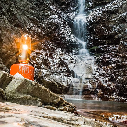 Fire-Maple Orange Camping Lantern Glass, Steel & Aluminum | Propane or Isobutane Fuel Canister Beautiful Lights | NO Mantles Needed | Propane Lanterns for Camping, Emergency Essential