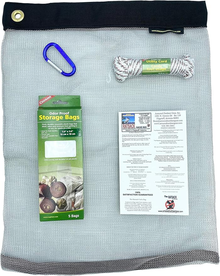 The Ultralight Camping Bundle- Rodent Proof Dry Bag for Backpacking - Bear Bag Food Storage for Camping with Coghlans Odor Proof & Waterproof Bag, Survival Utility Rope and Carabiner (Large)