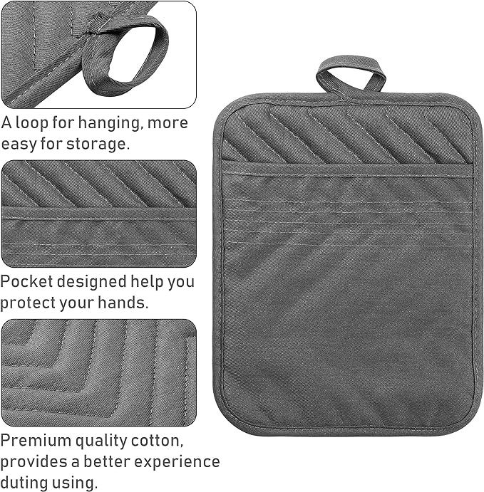 GROBRO7 5Pack Pocket Pot Holders Cotton Heat Resistant Potholder Multipurpose