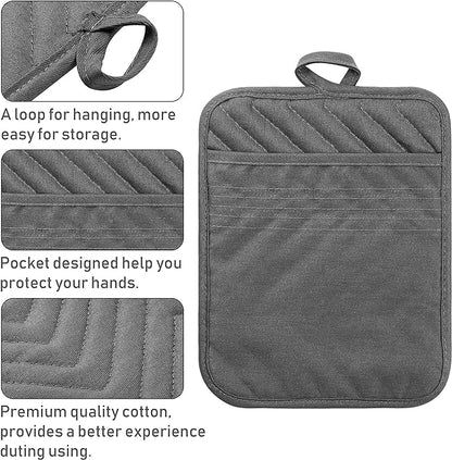 GROBRO7 5Pack Pocket Pot Holders Cotton Heat Resistant Potholder Multipurpose