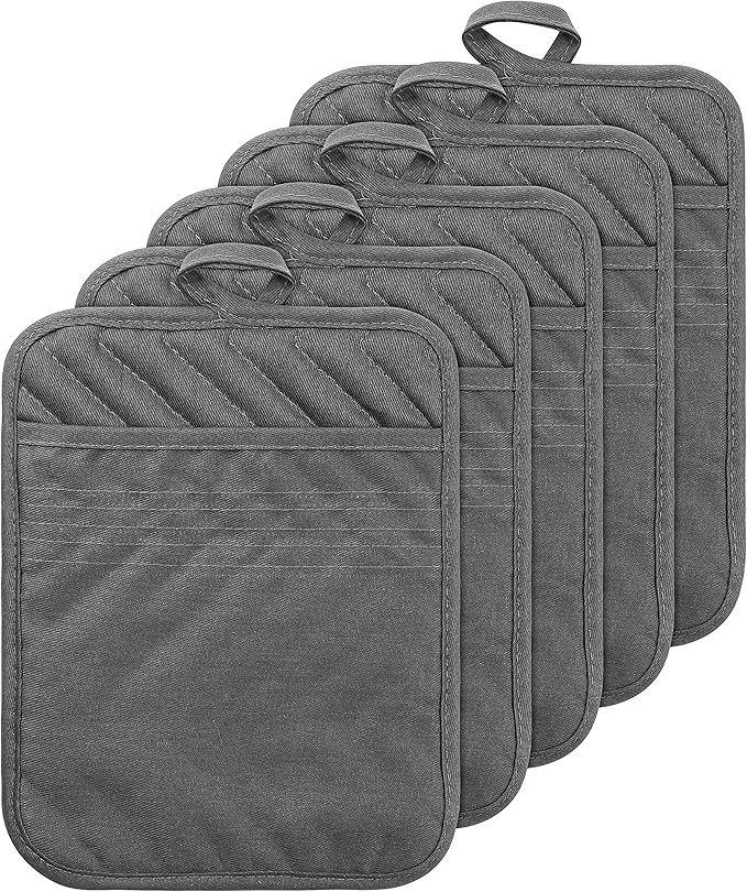 GROBRO7 5Pack Pocket Pot Holders Cotton Heat Resistant Potholder Multipurpose