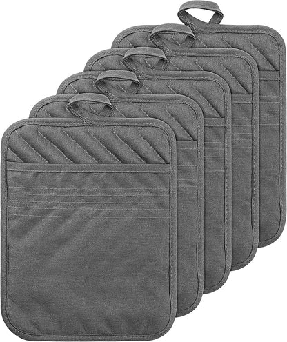 GROBRO7 5Pack Pocket Pot Holders Cotton Heat Resistant Potholder Multipurpose